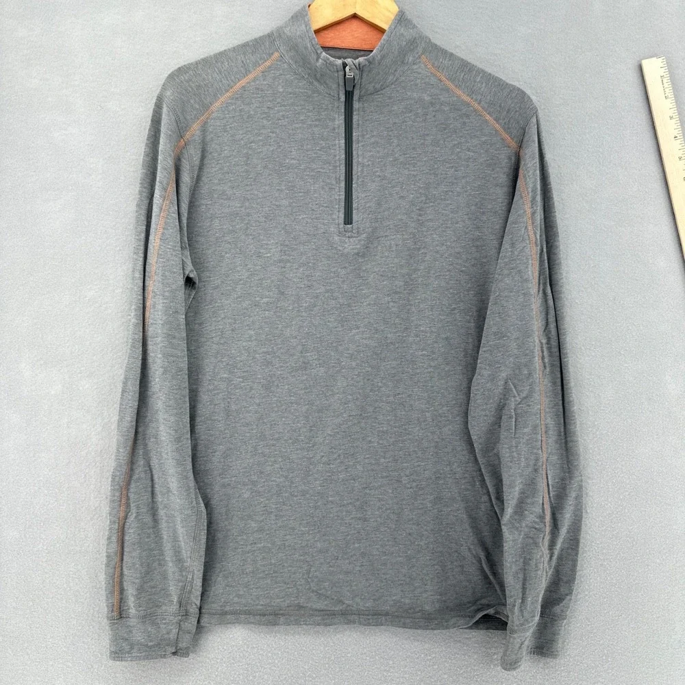 Tasc Performance Mens Gray Bamboo Organic Cotton Quarter Zip Pullover SZ M